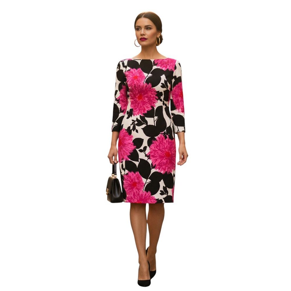 Trina Turk Pink and Black Long Sleeve Dress